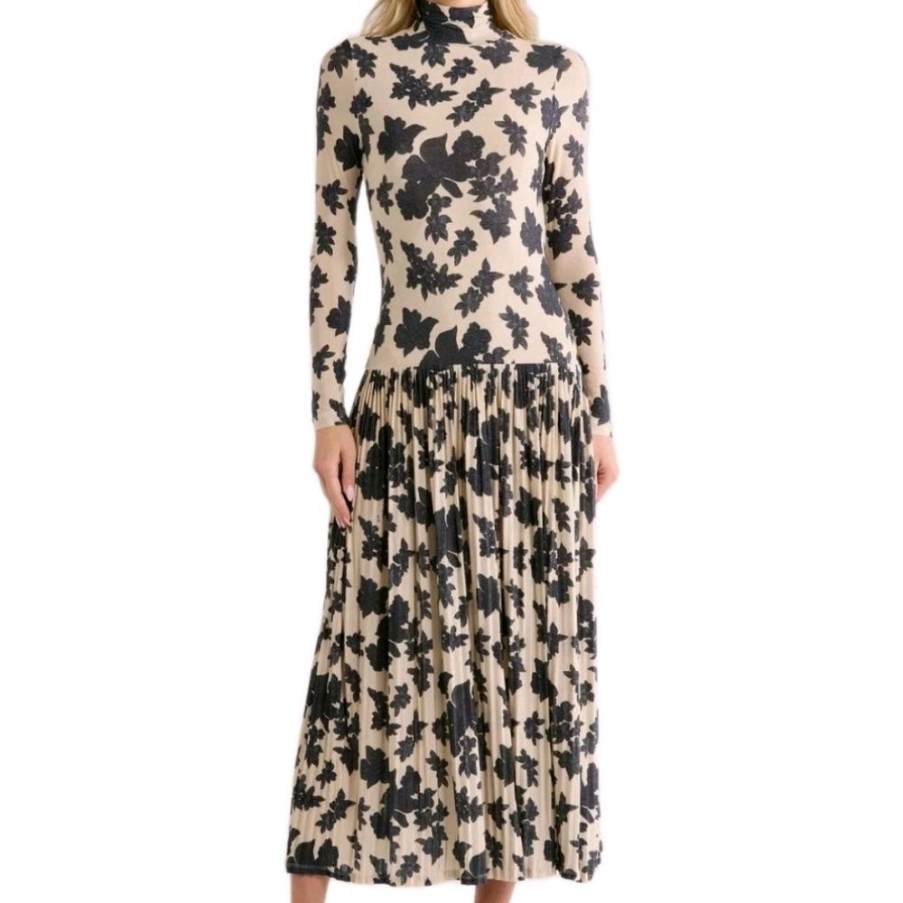 Ulla Johnson Size Large Amaya Print Mock Neck Long Sleeve Midi Dress MSRP $590 - Picture 2 of 4